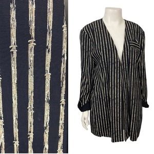 1990s Bamboo Print Open front Tunic Blazer Top / Women’s Medium *